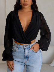 Fashion Deep V Neck Mesh Crop Top