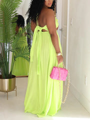 Sexy Drawstring Lace V-Neck Loose Maxi Dress