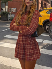 Casual Long Sleeve Plaid Shirt Mini Dress