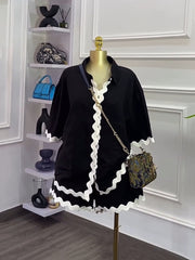 Wave Patterned Shirt Shorts Casual Two Piece Set