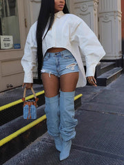 Casual High-Low Tunic Lantern sleeves Loose Shirt