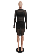 Sexy Sheer Mesh Ruched Bodycon Dress 3 Piece Sets