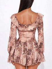 Sexy Leopard Print Ruffle Lace-up Mini Dress