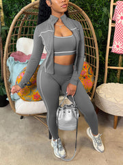 Vest Zip Top Skinny Pant Sports Three Piece Set