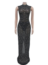 Sexy Rhinestones See through Sleeveless Maxi Dress