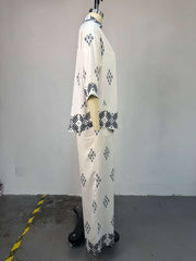 Vintage Print Loose Shirt And Wide Leg Pants Sets