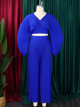 Fashion Loose Pleat Top Wide Leg Trousers Sets