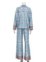 Print Loose Shirt Casual Wide Leg Pants Two Piece Set