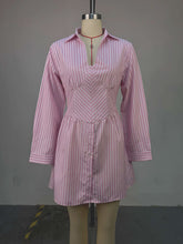 Fashion Pinstripe Shirt Cinched Waist Mini Dress