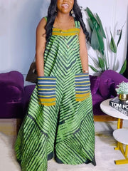 Sexy Striped Print Sleeveless Loose Wide Leg Jumpsuit