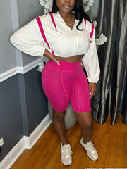 Contrast Color Drawstring Zipper Sweatshirt Shorts Sets