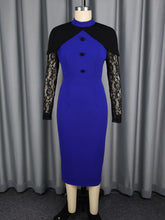 Fashion Patchwork Lace Sleeve Cape Midi Dress