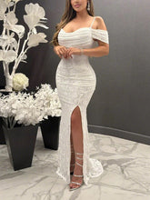 Elegant Lace Off Shoulder Slit Bodycon Dress