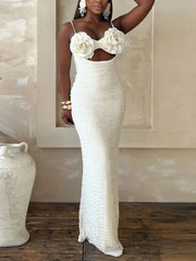 Sexy Floral Decor Hollow Bodycon Spaghetti Strap Dress