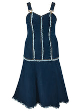 Plus Size Frayed Trim Strap Denim Midi Dress