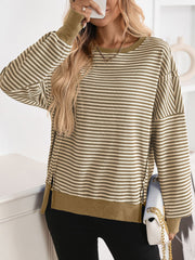 Casual Round Neck Stripe Contrast Sweatshirt