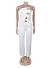Flared Tube Top Button-Embellished Jumpsuit