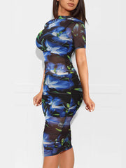 Sexy Print Mesh See through Three Piece Set