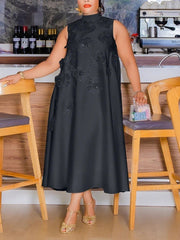 Elegant O Neck Sleeveless Floral Embellishment Dress