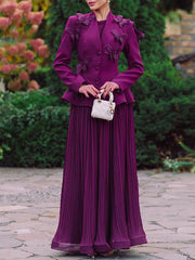 Patchwork Butterfly Decoration Blazer Pleated Skirt Set