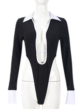 Sexy Hollow-out V Neck Lapel Fitted Bodysuits