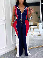 Casual Zipper Contrast Crop Top Drawstring Pants Sets
