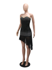 Sexy Rhinestone Ruffles Mesh Patchwork Mini Dress