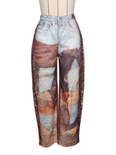 Fashion Print Wide Leg Denim Machete Pants Jeans