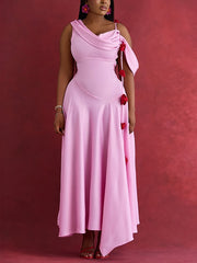 Off Shoulder Rose Details Draped A-Line Party Dress