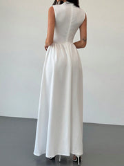 Elegant Crew Neck Sleeveless Contrast Color Slim Dress