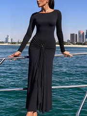 Elegant Bandage Ruched Bodycon Maxi Dress