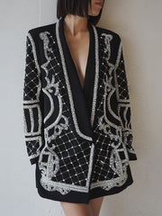 Boutique Elegant Embroidered Beaded Casual Blazer