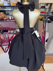 Sexy Pleated V-Neck Halter Bow Mini Dress
