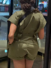 Casual Cinched Waist Cargo Jumpsuit Shorts