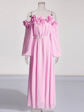 Elegant Off Shoulder Floral Embellished Maxi Dress