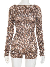 Sexy O-Neck Mesh Leopard Print Bodycon Romper