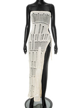 Strapless High Slit Cut Out Knit Drawstring Dress