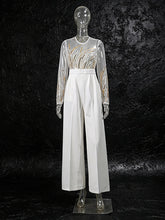 Sequin Sheer Mesh Bodice Patchwork High Waist Jumpsuit