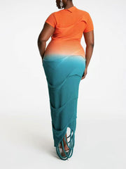 Sexy Hollow out Gradient Color Knit Dress