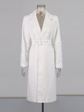 Boutique Cuff Flower Embroider Belt Slim Trench Coat