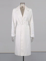 Boutique Cuff Flower Embroider Belt Slim Trench Coat