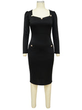 Square Neck Long Sleeve Bodycon Dress