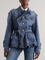 Fashion Patch Pocket Peplum Denim Jacket