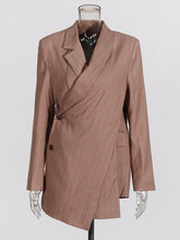 Fashion Stripe Single Breasted Pockets Blazer Jacket