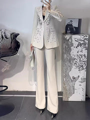 Elegant Rhinestone Sequin Blazer and Trouser Suit
