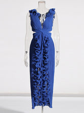 Elegant Sleeveless V-Neck Slit Ruffle Maxi Dress