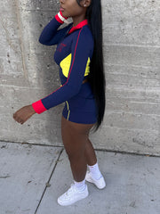 Casual Letter Embroidered Zipper Top Shorts 2 Piece Set