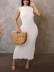 Solid Color Sleeveless Knit Beach Dress
