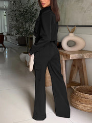 Casual Pocket Zipper Collar Long Sleeve Two Pieces
