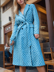 Fashion Lapel Lace-Up Distressed Denim Trench Coat